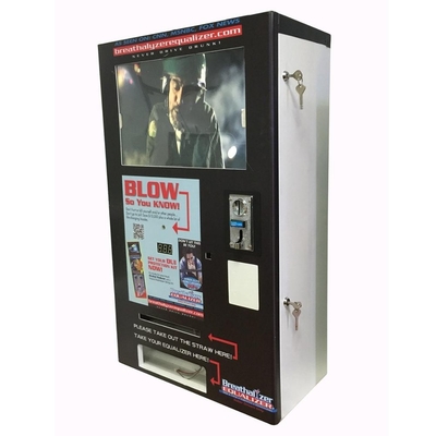 Alcohol breath analyzer vending breathalyzer and hangover pill in round tube package vending machine